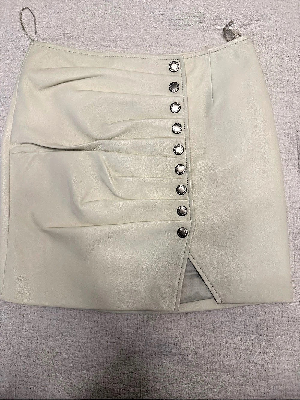 Retrofête Willa Ivory Leather Ruched Mini Skirt NWT Size S